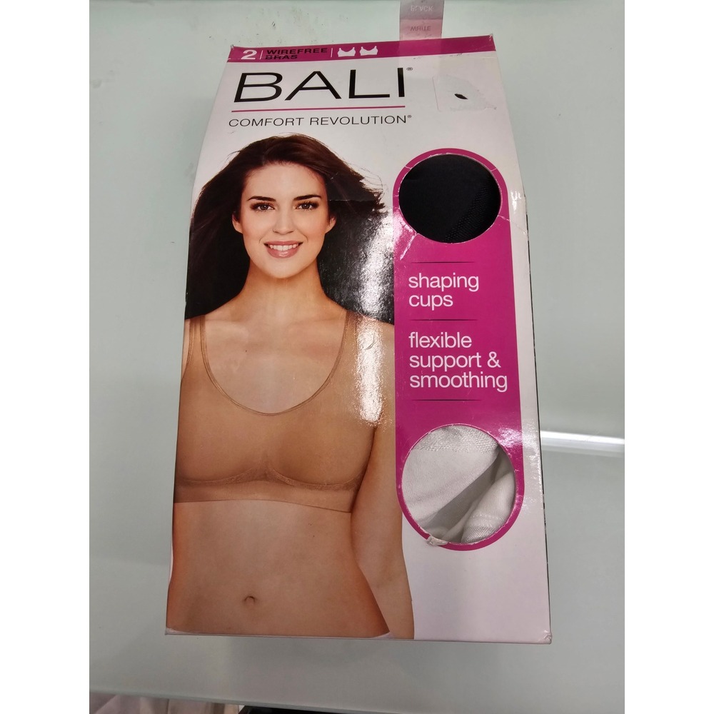 Bali Comfort Revolution Wirefree Bras 2-Pack Black White DFSM88 Size Small NEW